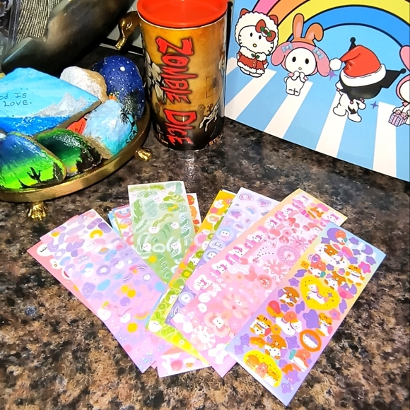 Otaku Ramen Other - TWO SHEETS randomized cute stickers pink purple kids activity kawaii mini stick